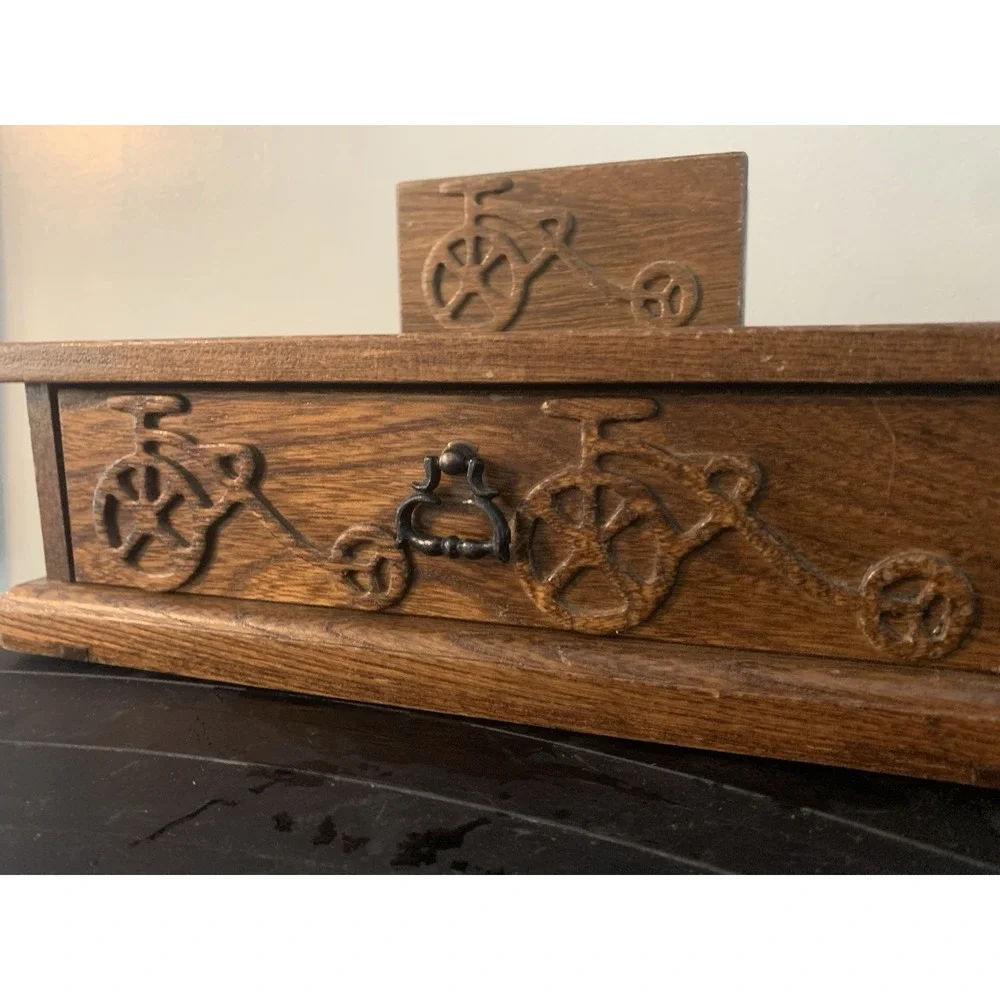 RARE Vintage Pat Yoshikawa Wooden Organizer Hand Carved Valet Box Dresser Bike